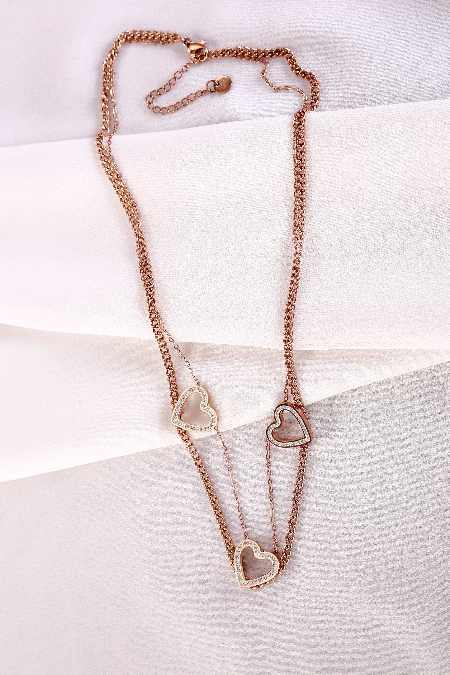 Triple Heart Layered Necklace – Rose Gold