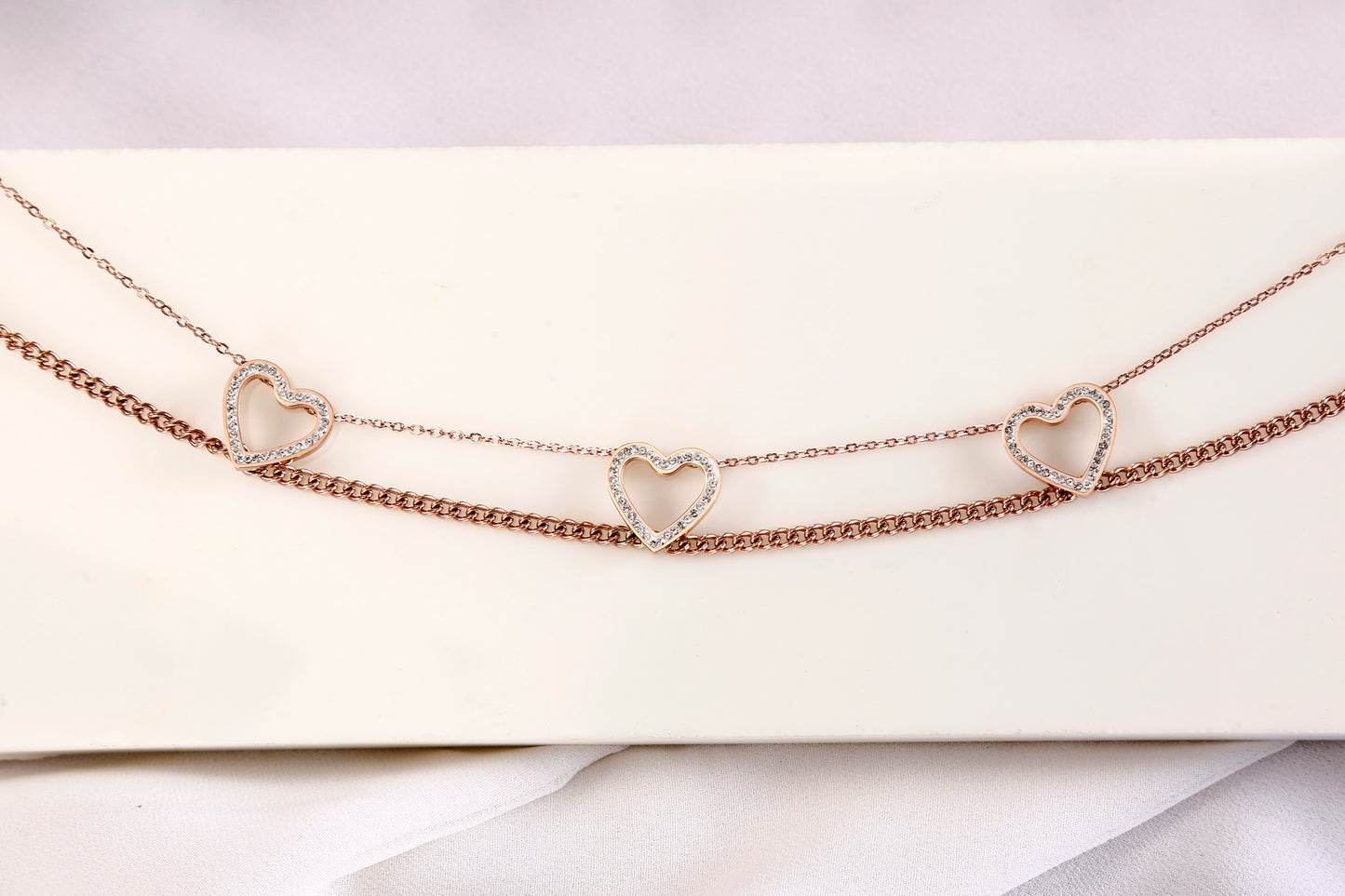 Triple Heart Layered Necklace – Rose Gold