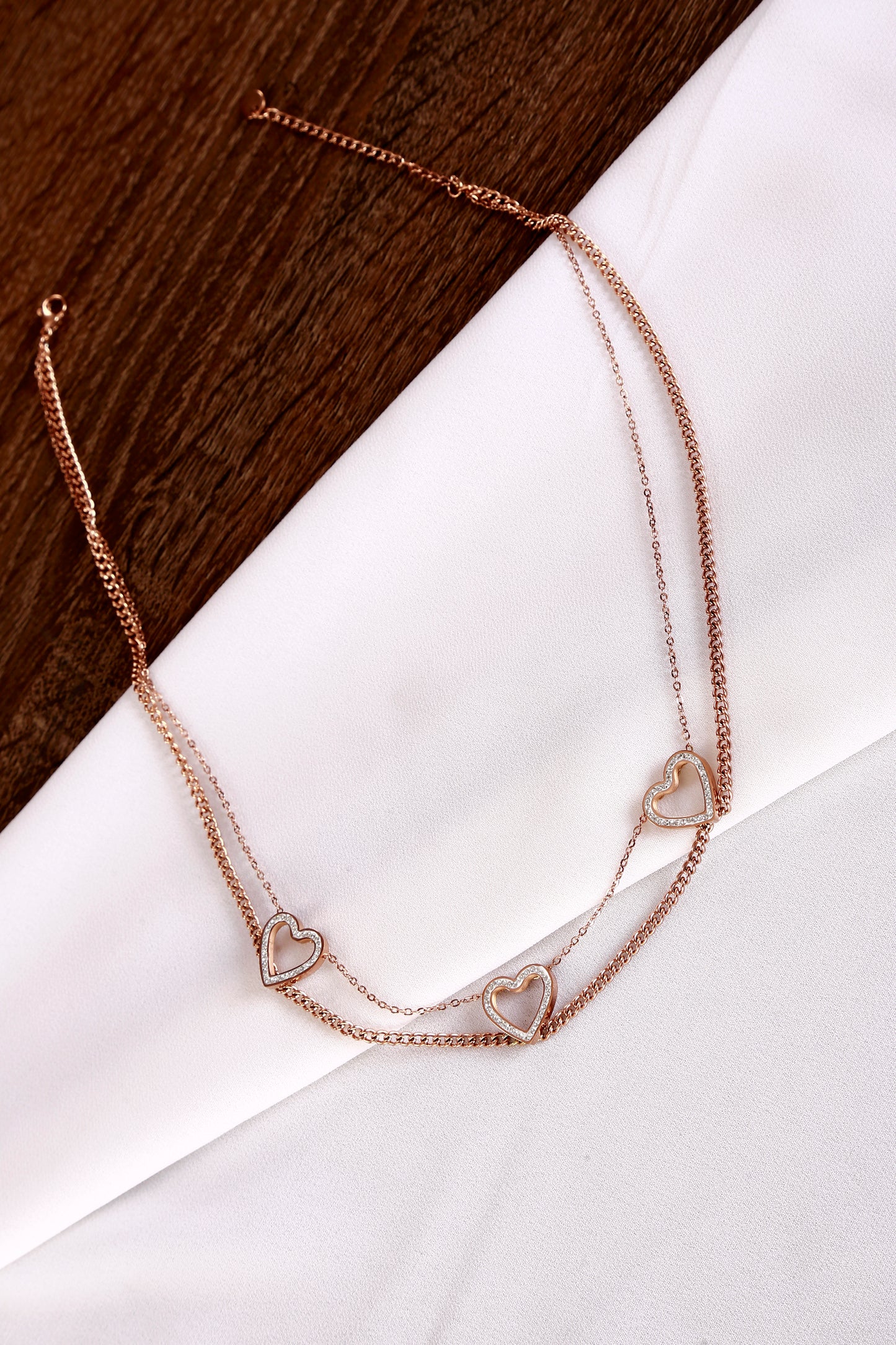 Triple Heart Layered Necklace – Rose Gold