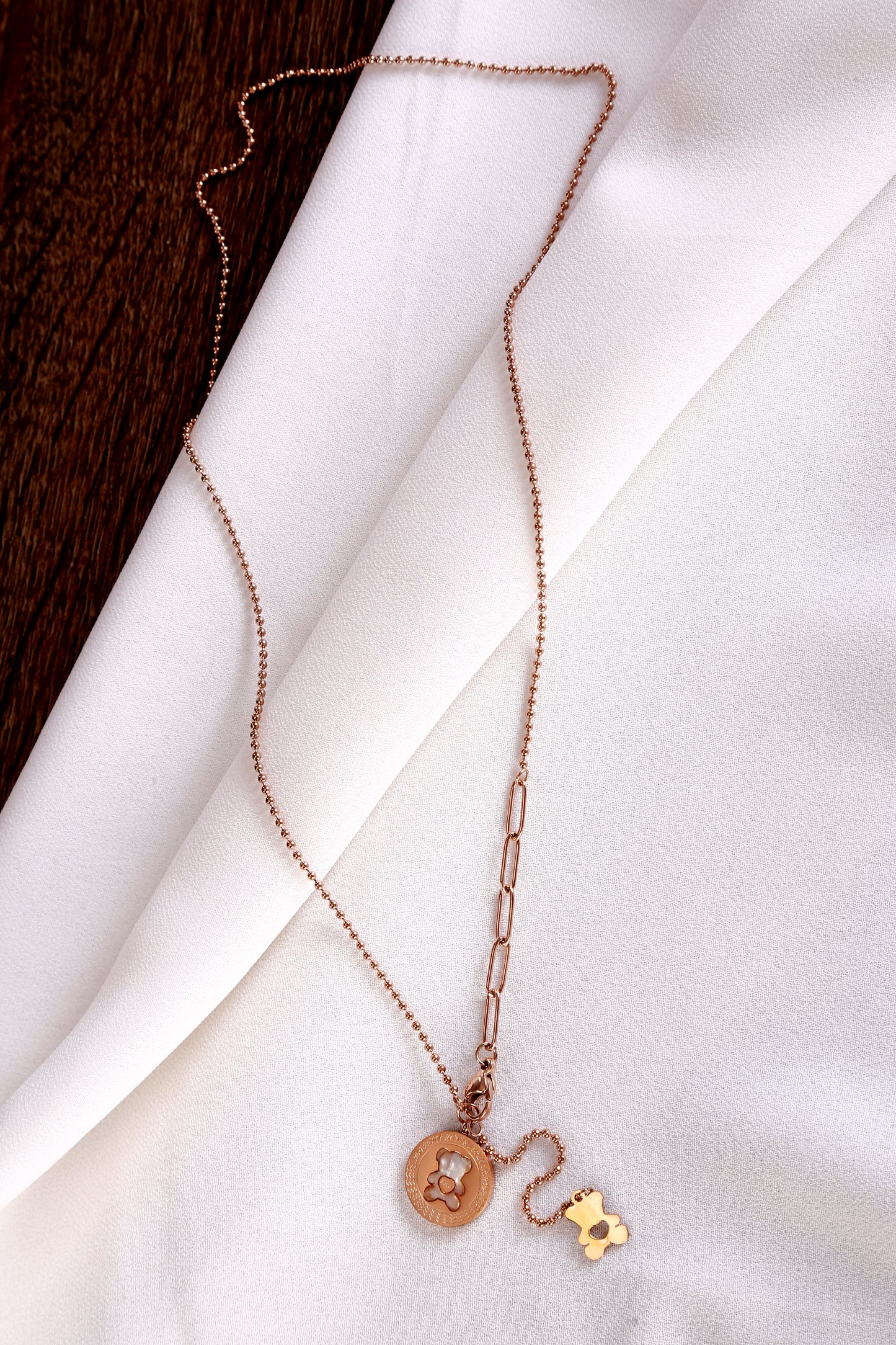 Teddy Charm Dual Pendant Necklace