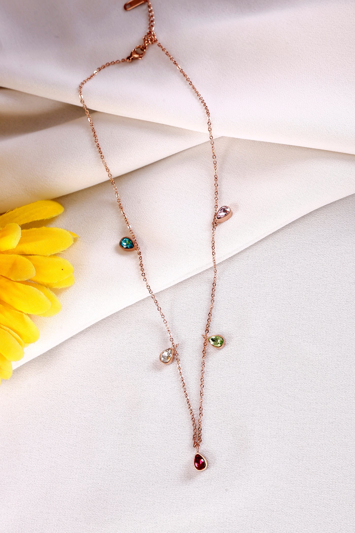 Rainbow Teardrop Gemstone Necklace