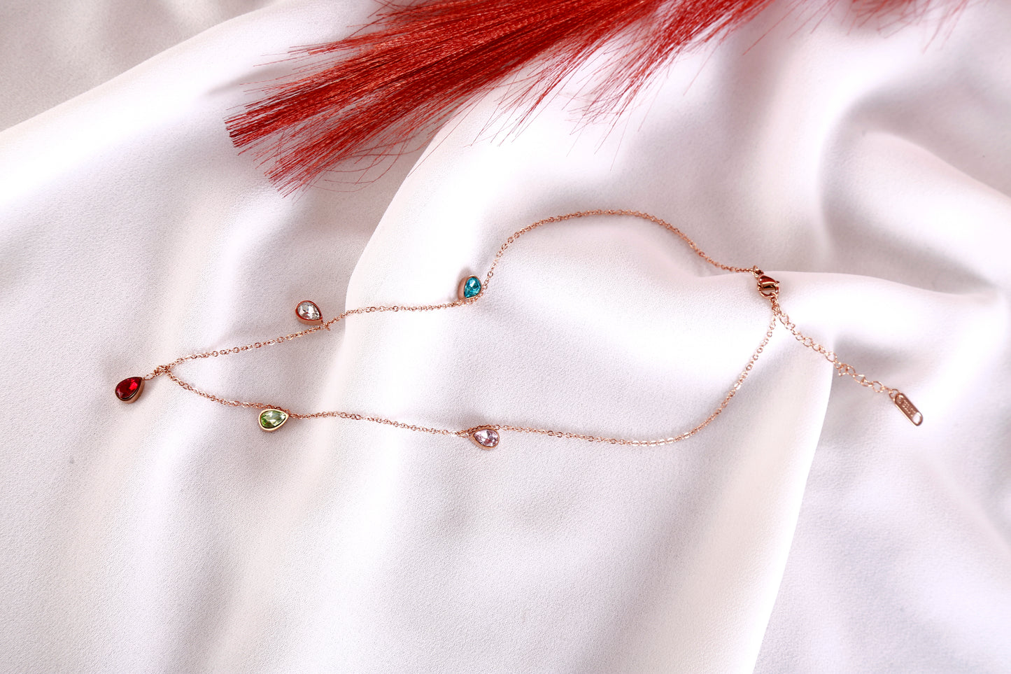 Rainbow Teardrop Gemstone Necklace
