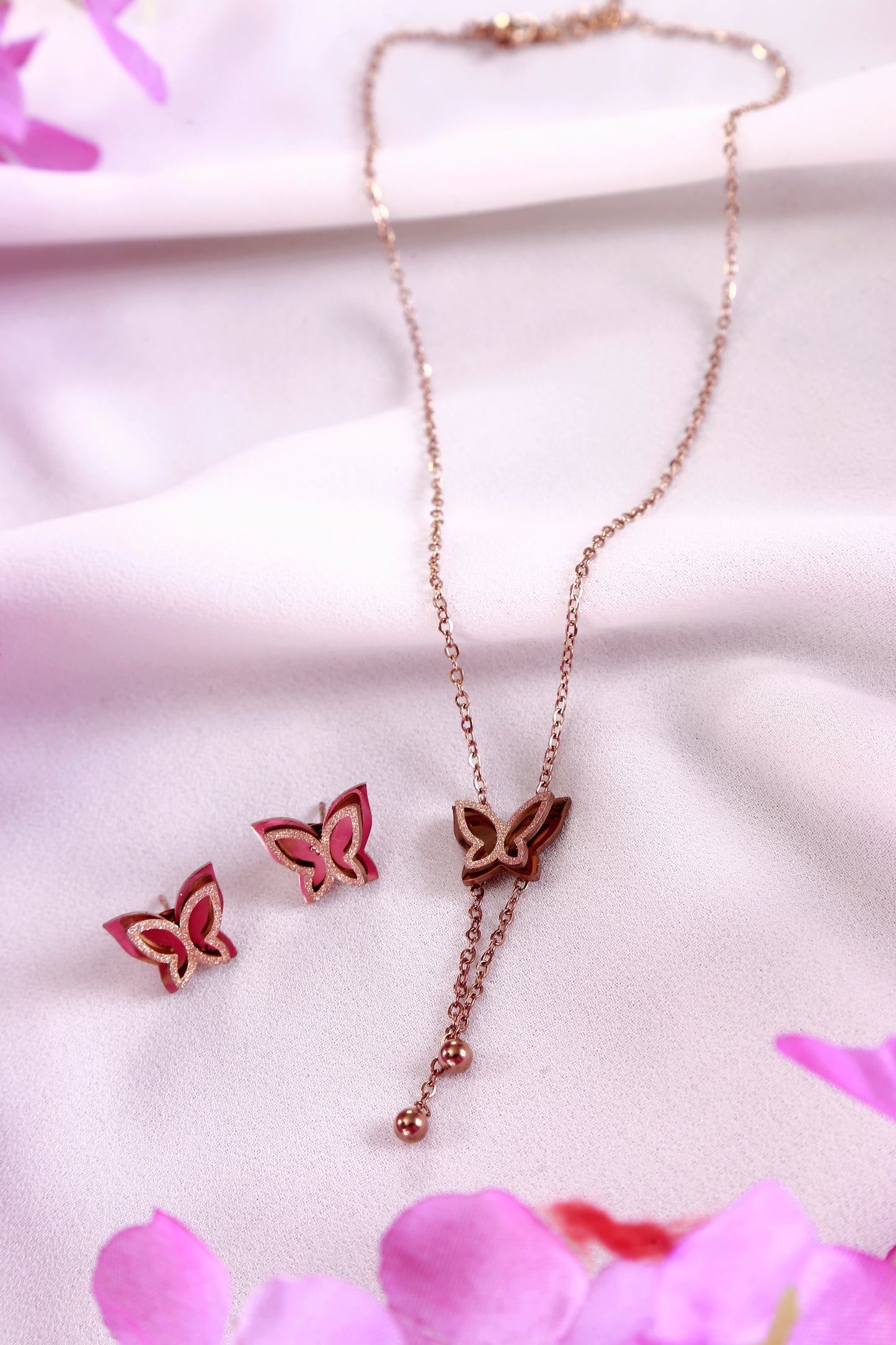 Charming Butterfly Earring And Necklace Combo