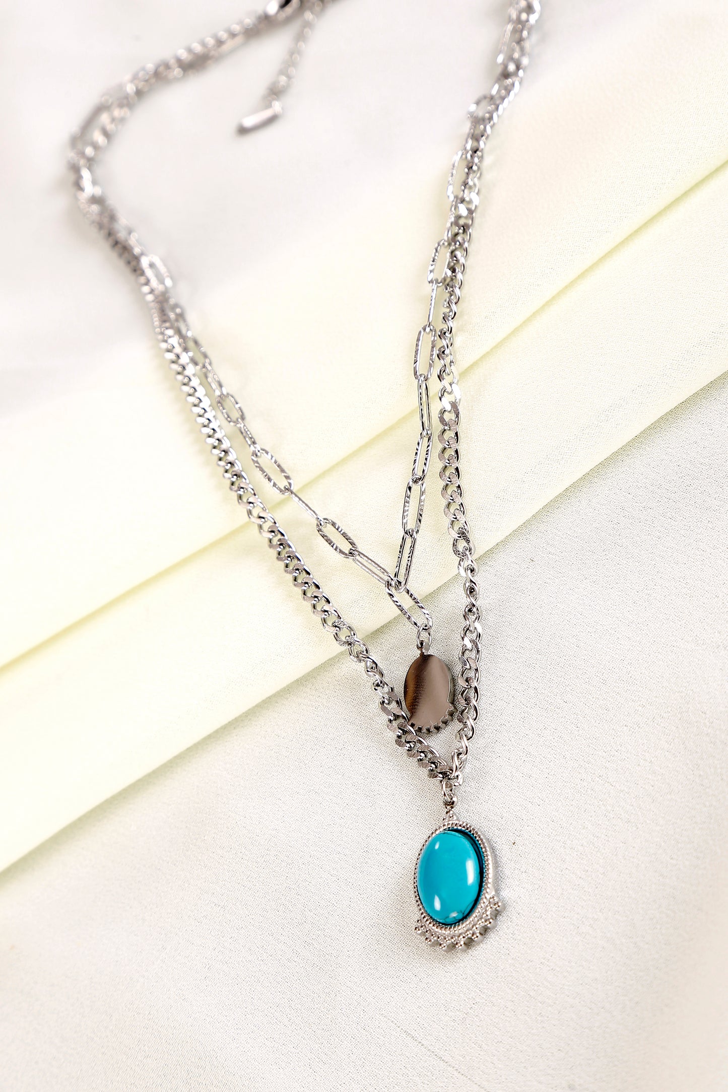 Two Layer Silver Pendant Necklace