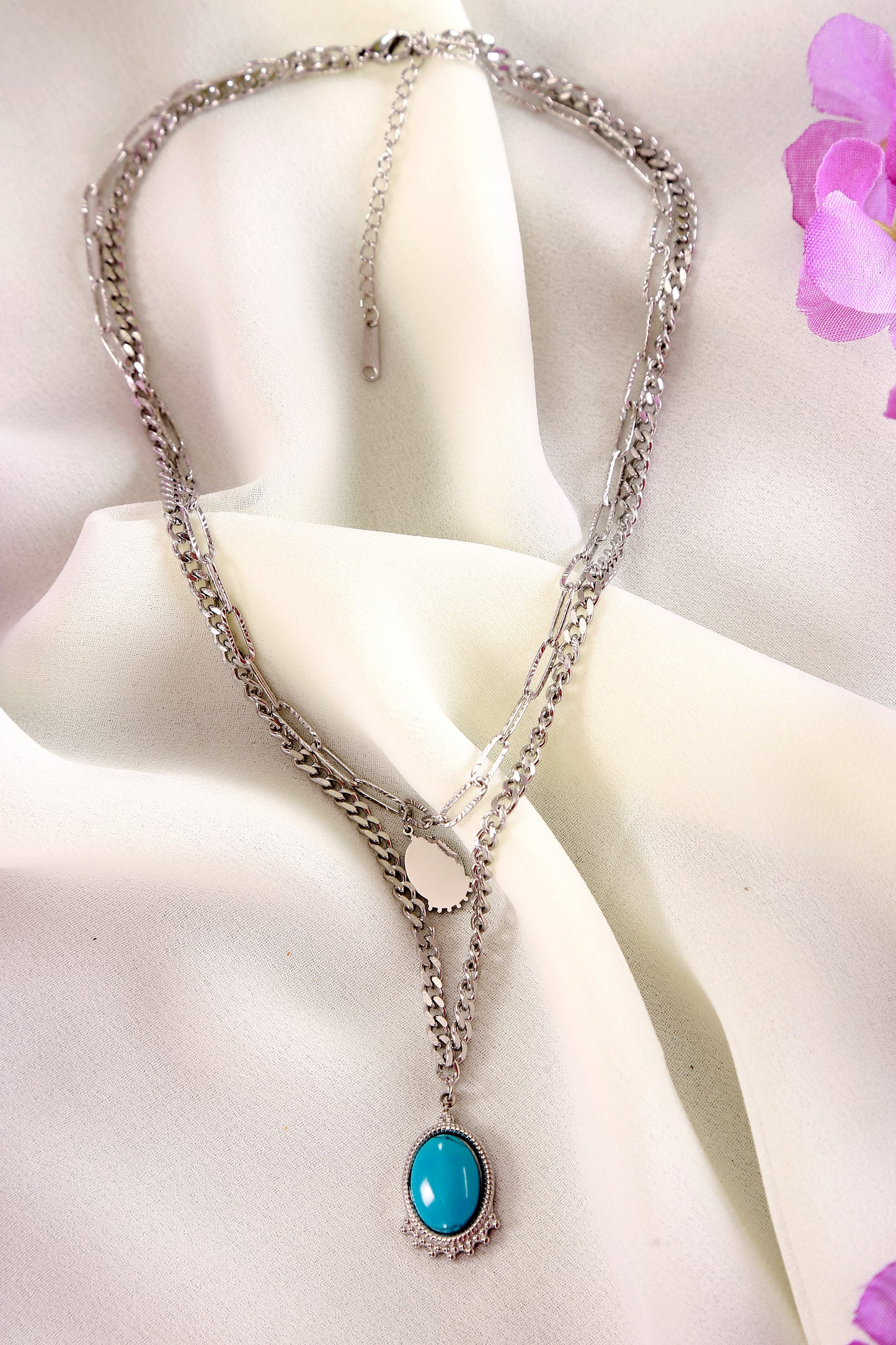 Two Layer Silver Pendant Necklace