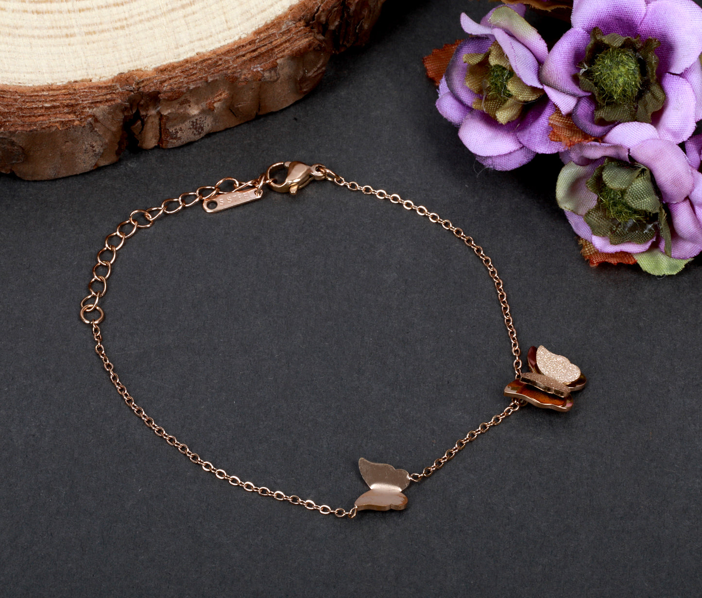 Elegant Rose Gold Butterfly Charm Bracelet