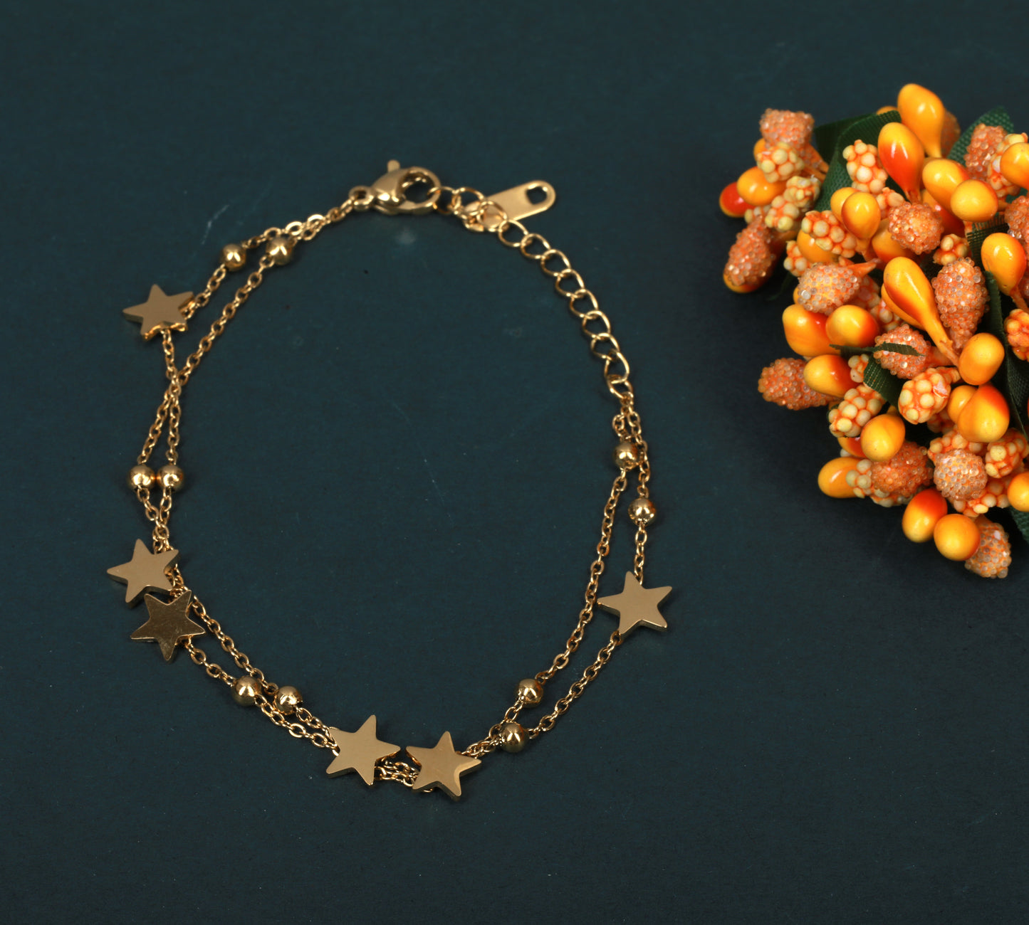Gold-Tone Double Chain Star Charm Bracelet