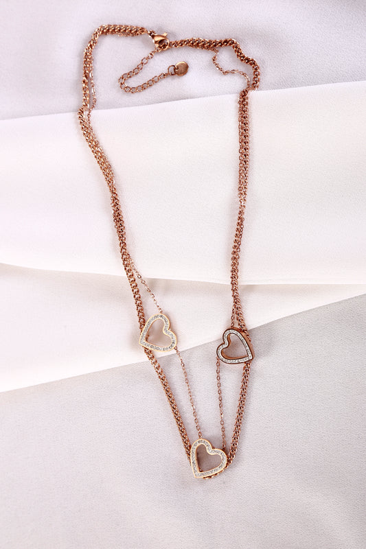 Triple Heart Layered Necklace – Rose Gold