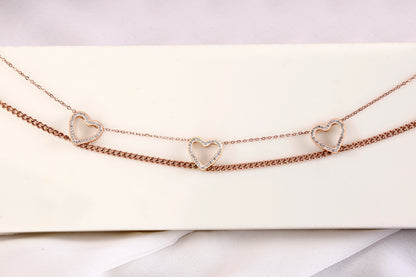Triple Heart Layered Necklace – Rose Gold