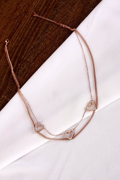 Triple Heart Layered Necklace – Rose Gold