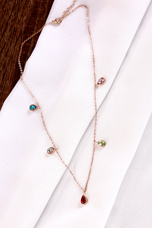 Rainbow Teardrop Gemstone Necklace