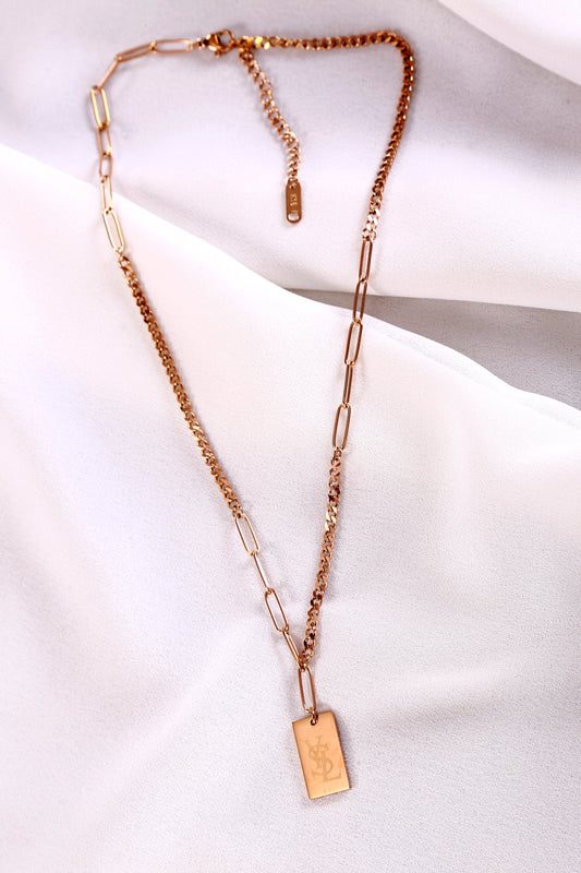 Rose Gold Monogram Bar Pendant Necklace