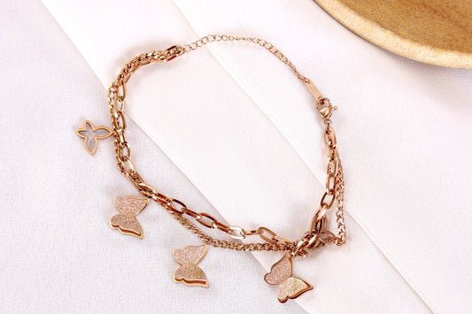 Double Chain Butterfly Charm Bracelet – Elegant Layered Design