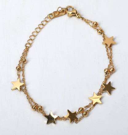 Gold-Tone Double Chain Star Charm Bracelet