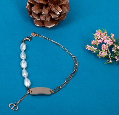 Pearl & Chain Link Bracelet with Smile Charm